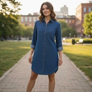 Universal Standard Denim‎ Shirtdress Blue Long Sleeve Back Pockets XS